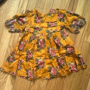 Pink Chicken Floral Dress w Sequin Sleeves 2Y